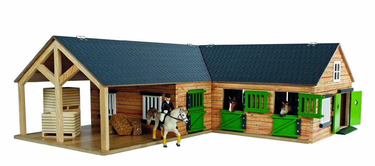 Kids GLOBE paardenhoekstal met 3 boxen en berging 1:24