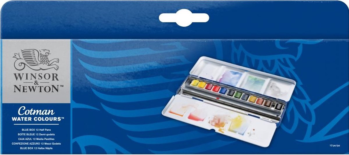 Winsor Newton cotman aquarelset blue box 12 halve napjes