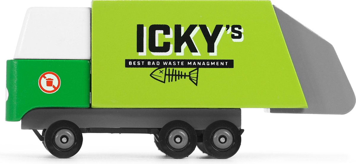 CandyLab houten speelgoedauto - garbage truck - kleurrijk design.