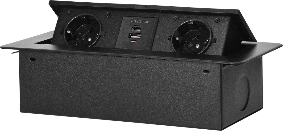ORNO pop-up stekkerdoos - 2 stopcontacten - usb a en usb c - inbouw stekkerblok zonder kabel - zwart