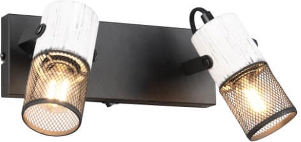TRIO tosh - spot - zwart wit - excl. 2x e14 15w - wandspot met schakelaar - houten elementen in wit