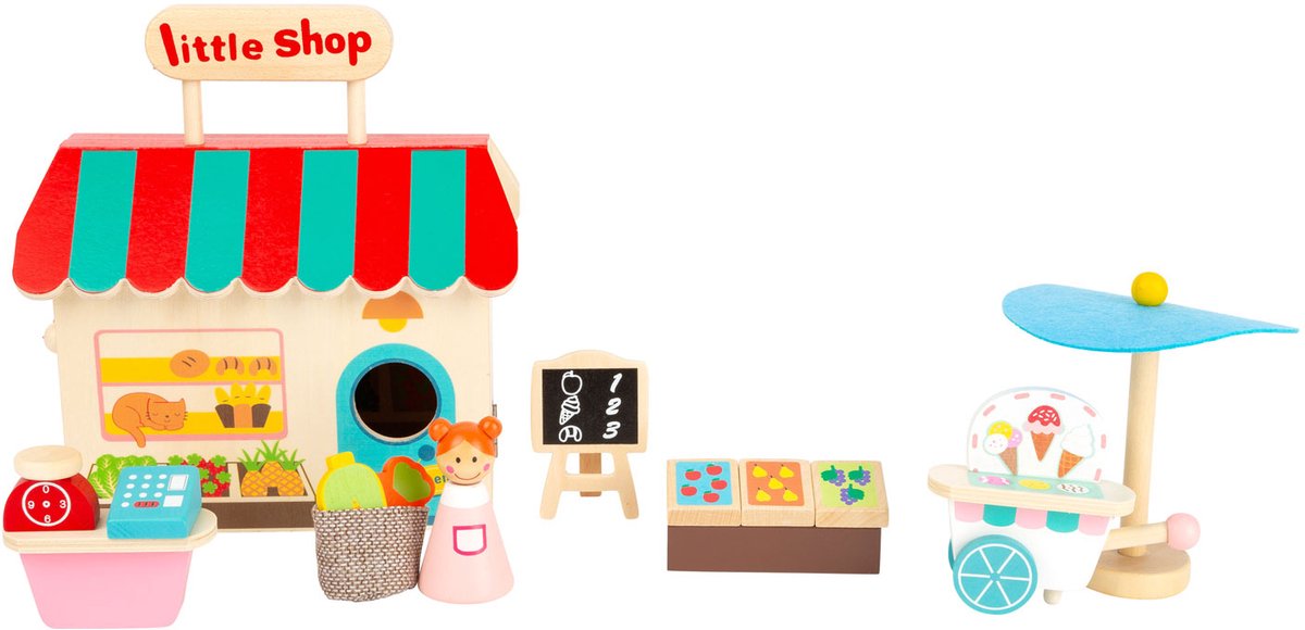 Small Foot - houten meeneem speelwinkel poppenhuis, 15dlg.