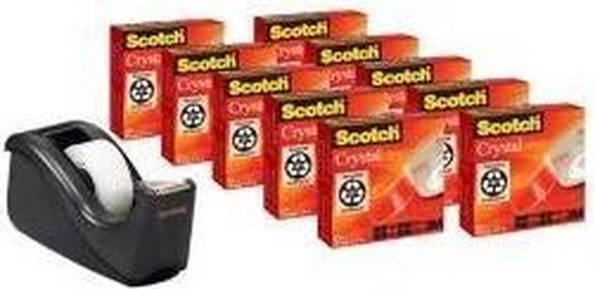 Scotch Plakband crystal 600 19mmx33m transparant + gratis c60 houder