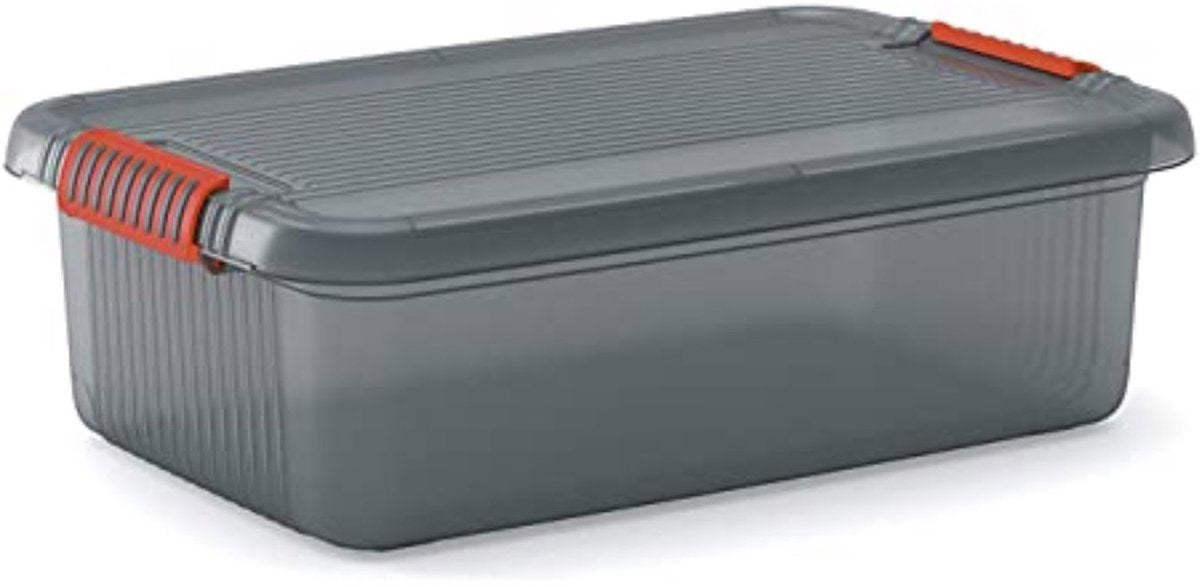 Curver Kis k latch box m - opbergbox met deksel - 28l - 59x39x18cm - transparant oranje clips