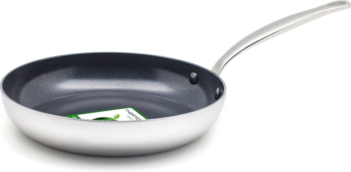 GreenPan barcelona evershine koekenpan 24cm - pfas-vrije antikleeflaag - koekenpan inductie - keramische koekenpan - ovenbestendig tot 220°c - zilver