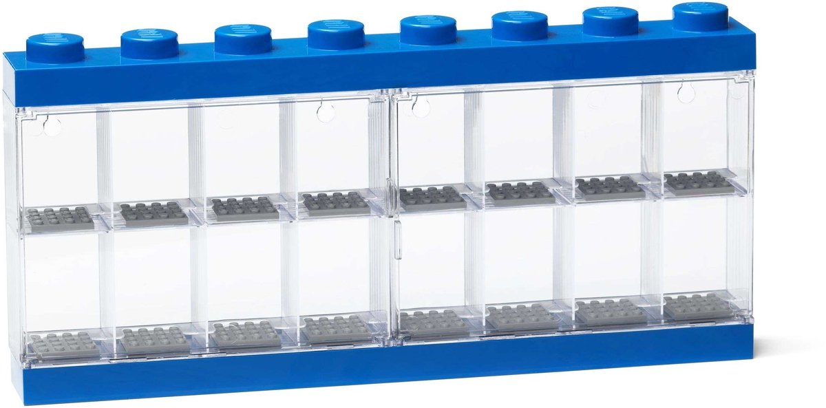 LEGO - vitrine - voor minifigures - 16 vakken - stapelbaar - ophangbaar - rechthoekblauw