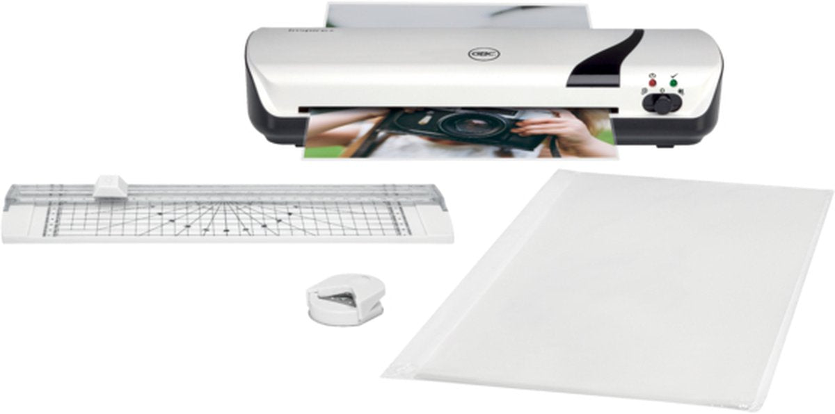GBC lamineerapparaat inspire+ - wit - a4 - 25 micron met hobby kit, incl. 1x hoekafronder, 1x papier rolsnijmachine en een starterpakket met 5x a4 lamineerhoezen.