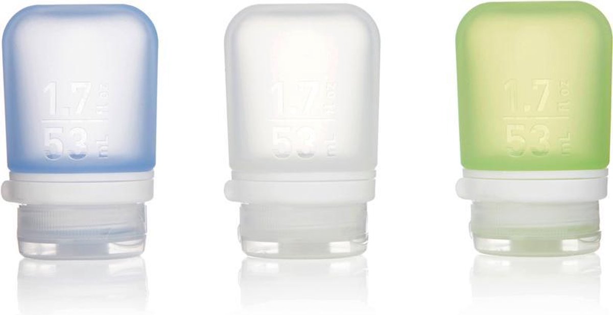 Human Gear - gotoob+ 3-pack small - - herbruikbaar - reisflacon - lekvrij - lichtgewicht - 53ml - clear green blue