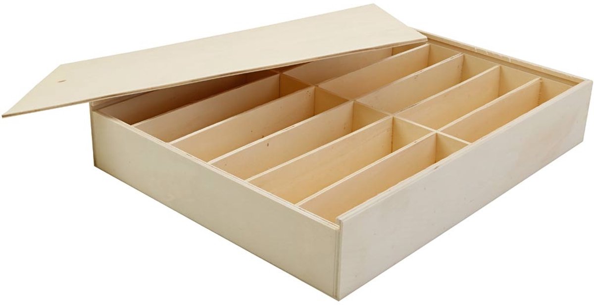 Creativ Company Houten doos met deksel - diy opbergdoos - grote houten dozen - decoratieve dozen voor hobby - formaat 29x37x6,5cm - 1 stuk