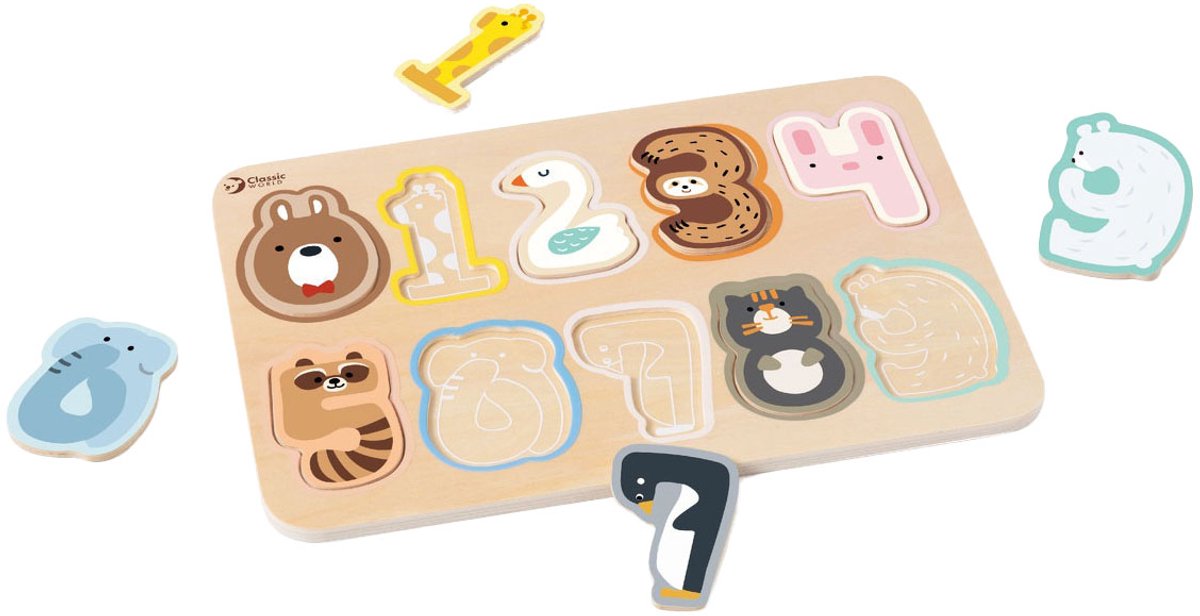 Classic World houten cijfer puzzel educatief speelgoed 10 stukjes.