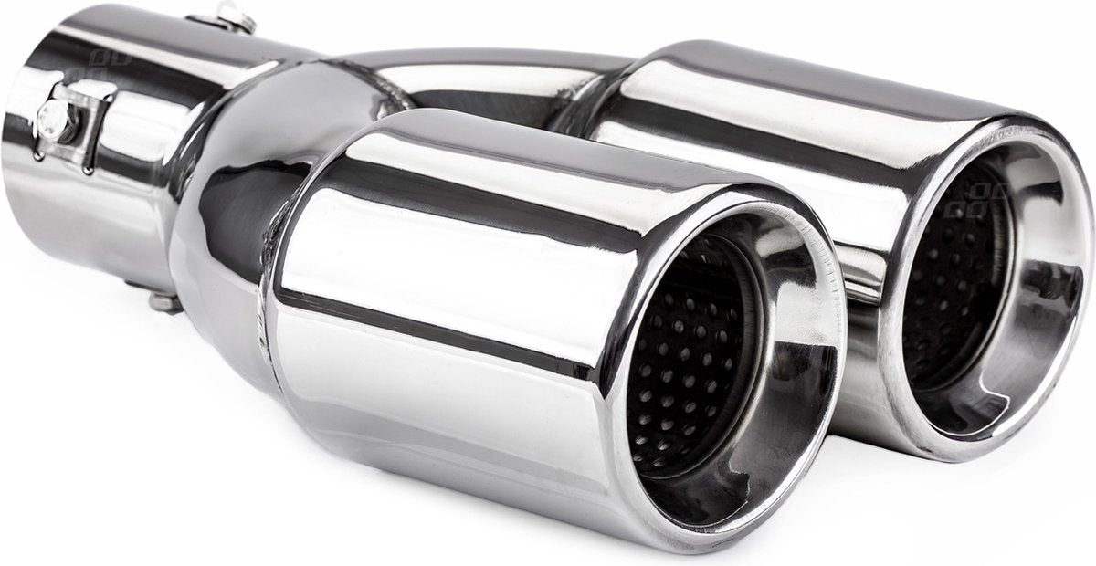 AMIO Universeel rvs uitlaat sierstuk eindstuk - 2x74mm - mt 008 - aansluit diameter tussen de 36mm en 54mm