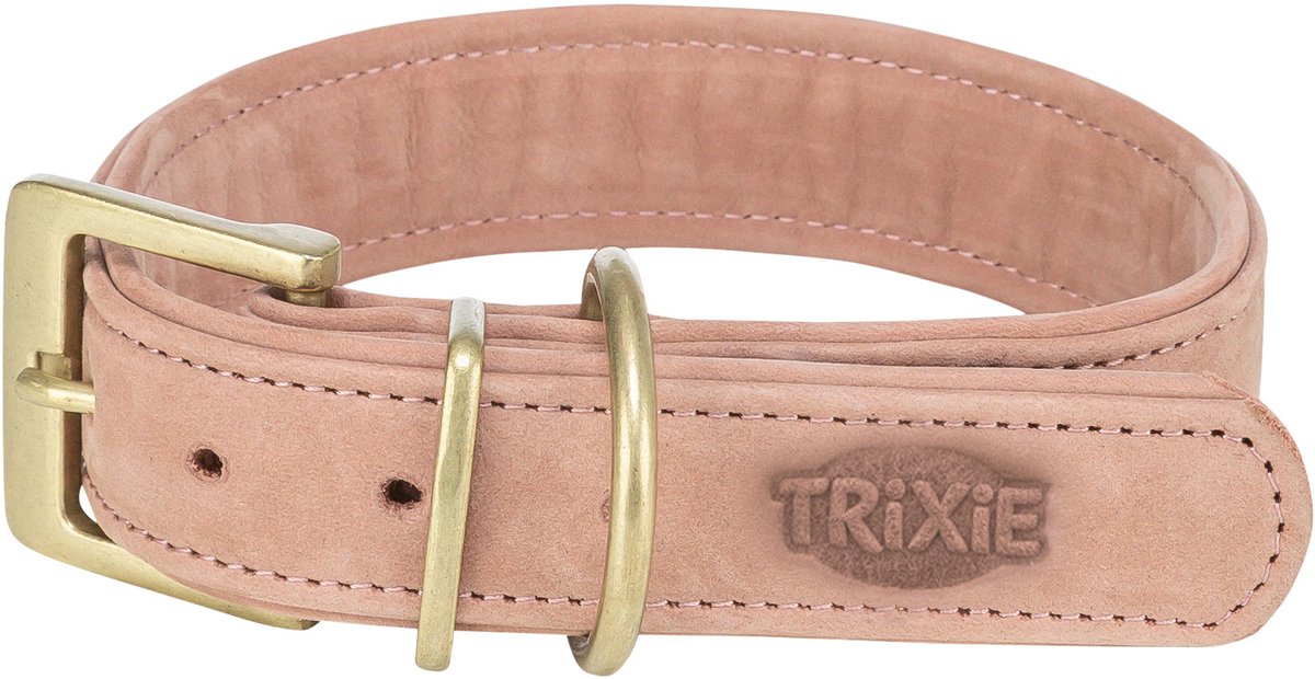 Trixie Halsband hond - nubuckleer roze l-xl 52-63x4 cm - comfortabel en dubbel gevoerd