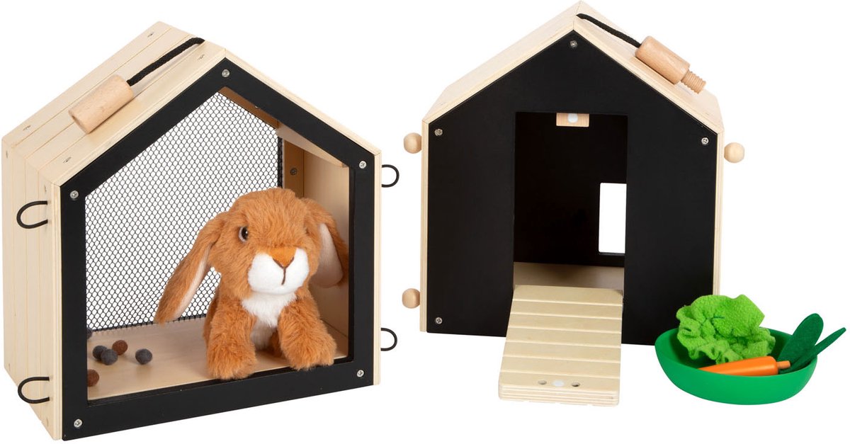 Small Foot - houten konijnenhok met konijn pluche, 15dlg.