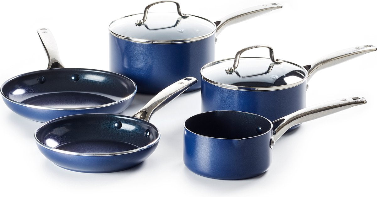 Blue Diamond kookpannen set 5-delig met deksels - blauw - anti-aanbak - pfas-vrij