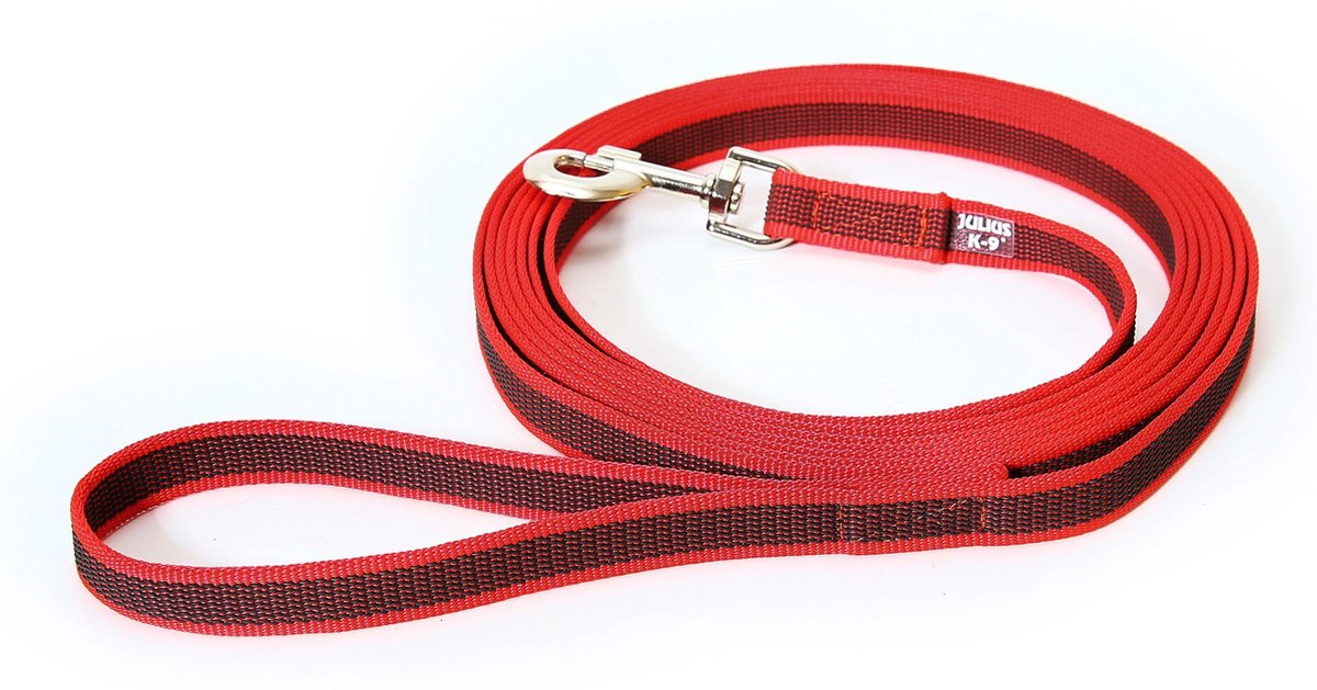 Julius K9 hondenriem - anti slip - rood - met handvat - 5 meter - 20mm