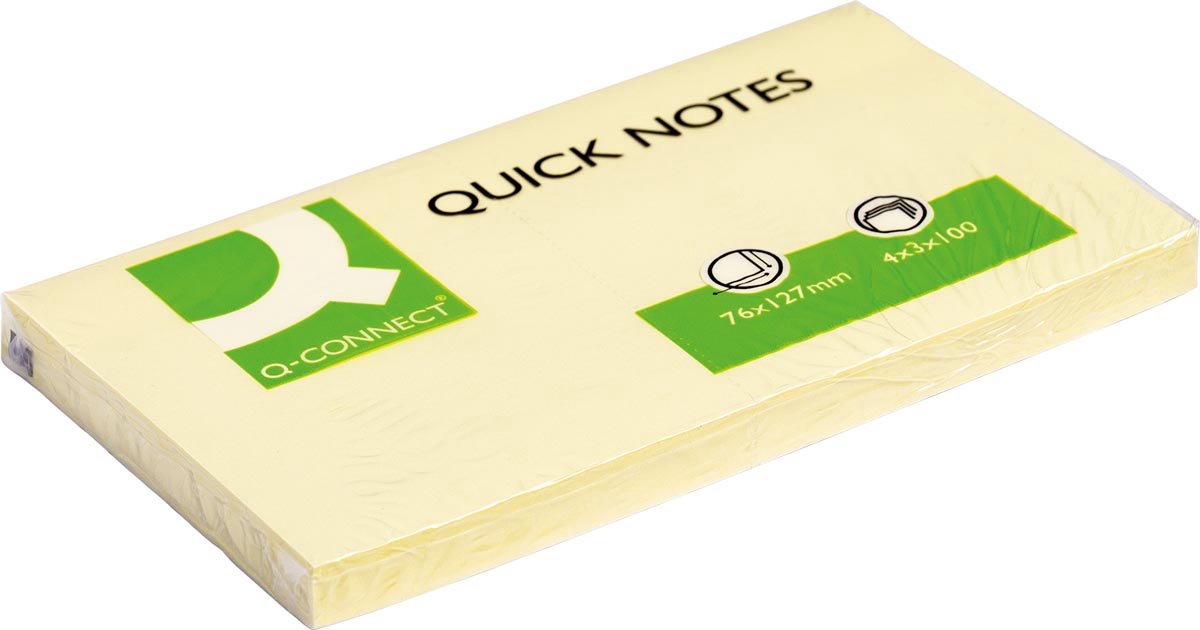 Q-CONNECT quick notes, ft 76 x 127 mm, 100 vel, pak van 12 stuks, geel