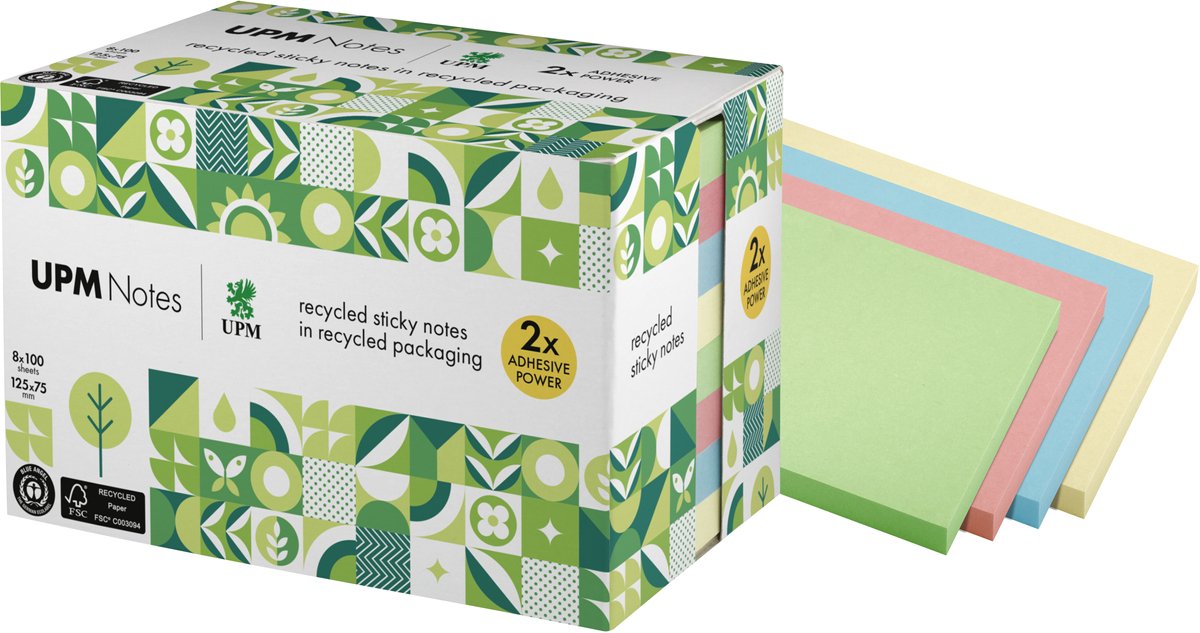 Info Notes Upm sticky notes - formaat 125 x 75 mm - pastel kleuren - 8 memoblokken - in-5655-88ur-8
