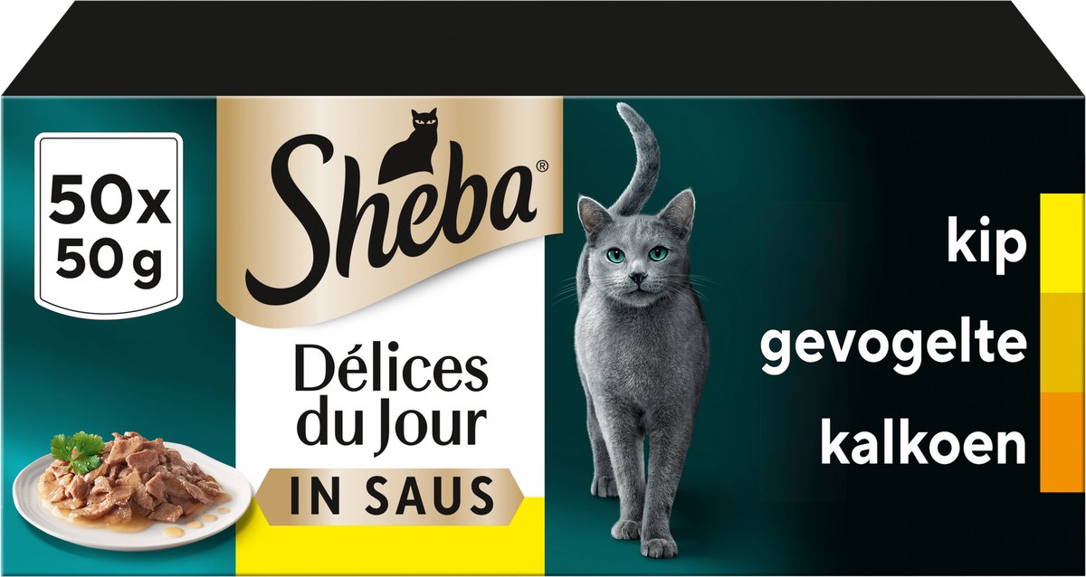 Sheba kattenvoer - délices du jour - gevogelte saus - mega-pack 50x50g