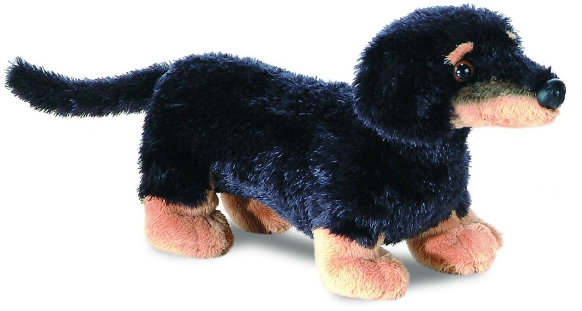 Aurora mini flopsie - jamnik knuffel - 20,5 cm - zwart - pluchen hond