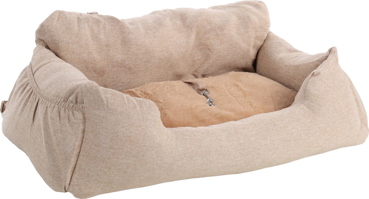 Flamingo Autostoel hond – autostoel megan beige – 82x60x15cm – veilig comfortabel achterbankmodel – wasbare hoezen en antislip bodem