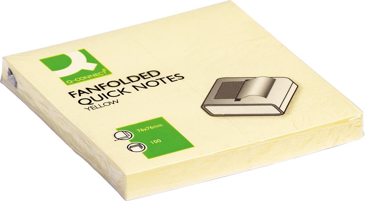 Q-CONNECT z-quick notes, ft 76 x 76 mm, 100 vel, pak van 12 stuks, geel