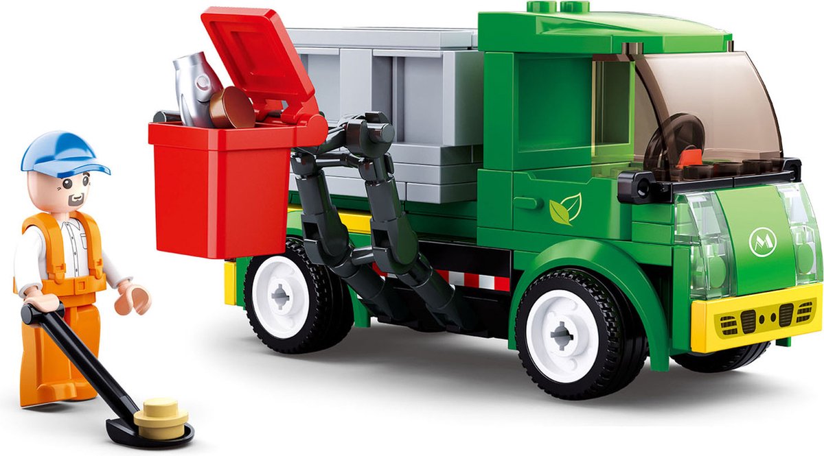 Sluban town stad vuilniswagen bouwspeelgoed kinderen vanaf 6 jaar – constructiespeelgoed modelbouw – bouwdoos met 118 bouwstenen – m38-b0781b
