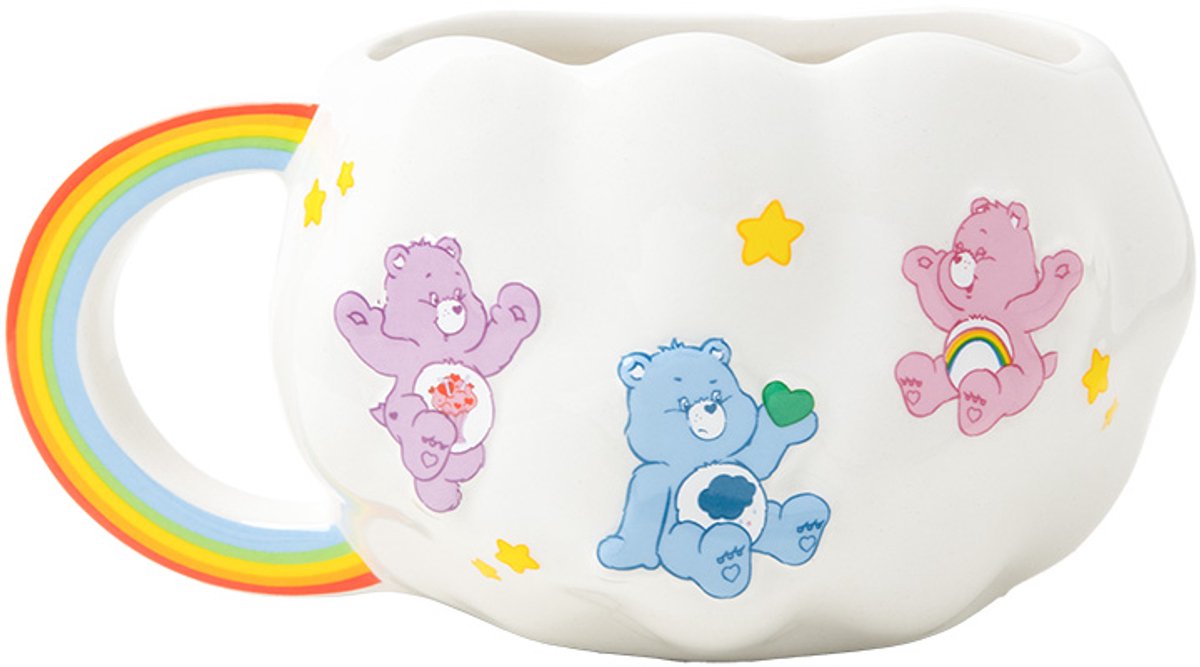 Paladone Care bears cloud shaped mug – officieel gelicentieerde keramische mok met regenbooghandgreep, 450 ml-