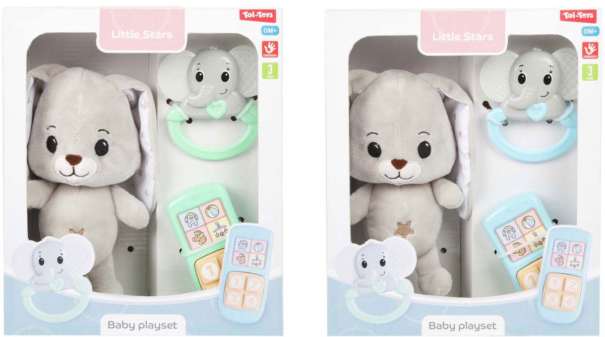 Toi-Toys Little stars baby knuffel pluche konijn met ramelaar en telefoon, 3dlg.