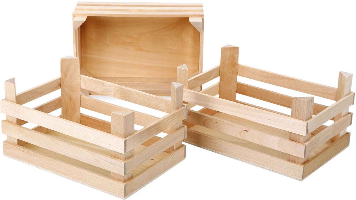 Small Foot - houten kratjes groot 18x12x9,5cm, set van 3