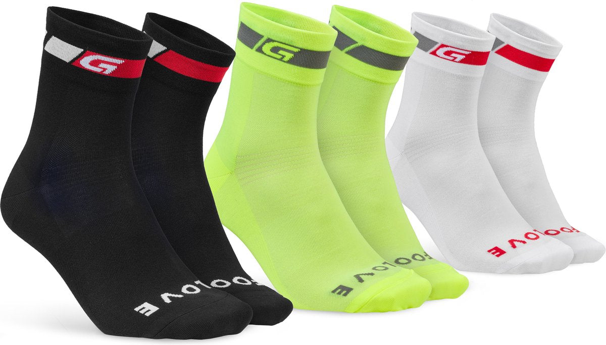 GripGrab - tricolore regular cut 3pack zomer fietssokken coolmax wielersport sokken - zwart wit geel hi-vis - unisex - maat m (41-44)
