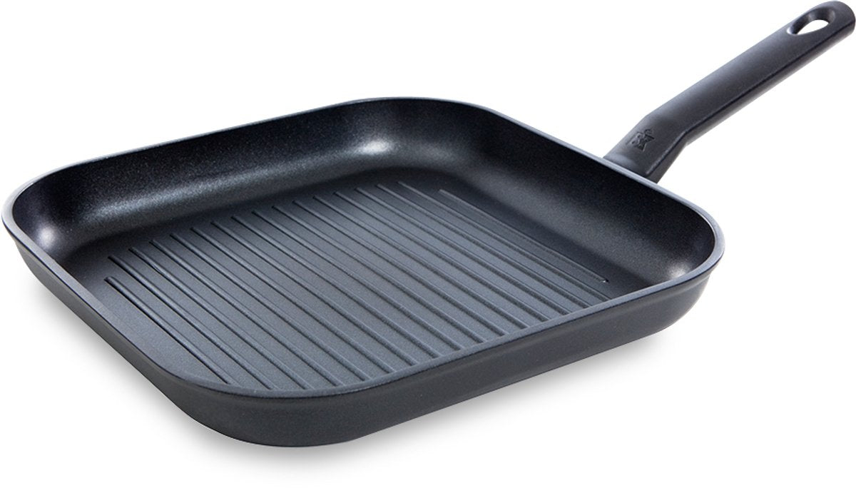 BK easy induction grillpan 26x26cm - pfas-vrije antikleeflaag - grillpan inductie - keramische pan - ovenbestendig tot 160°c - koudgrepen - zwart