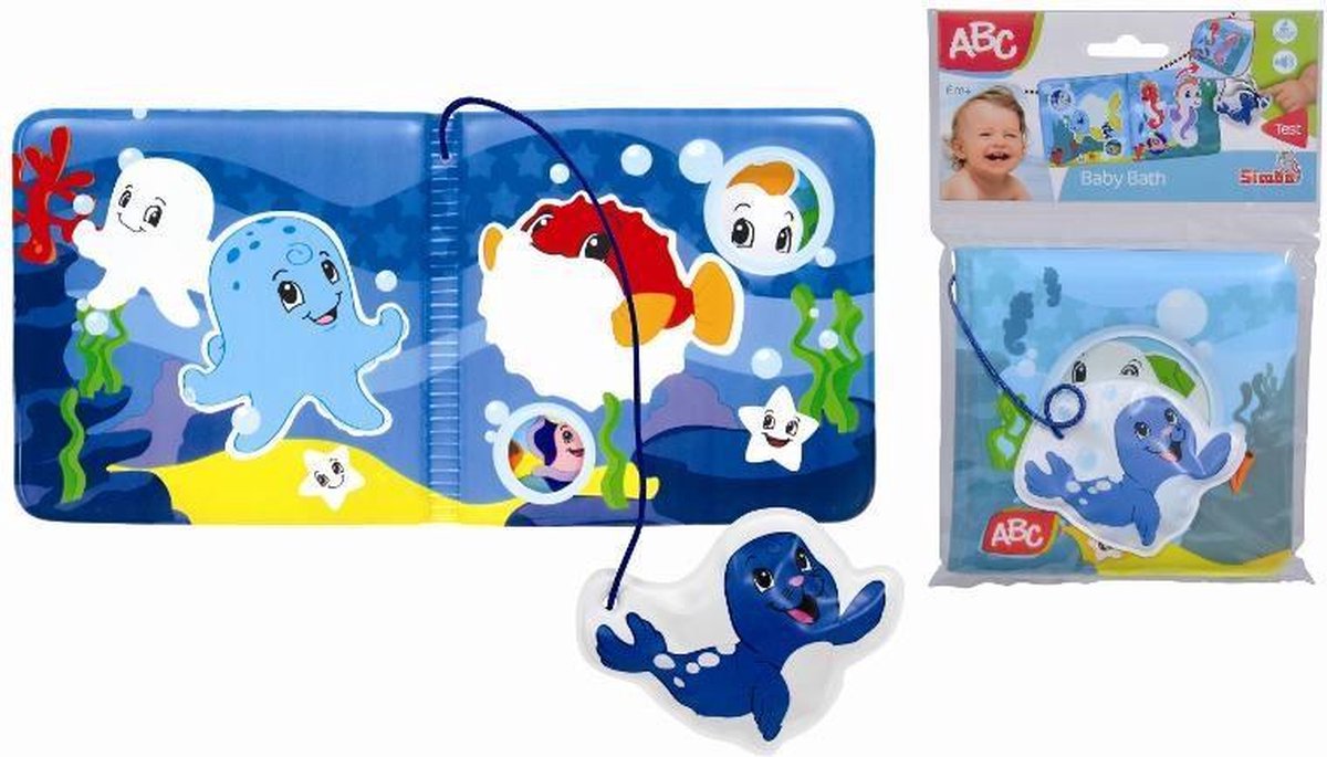 ABC magisch badboekje baby speelgoed waterpret kleurrijk zeedieren.