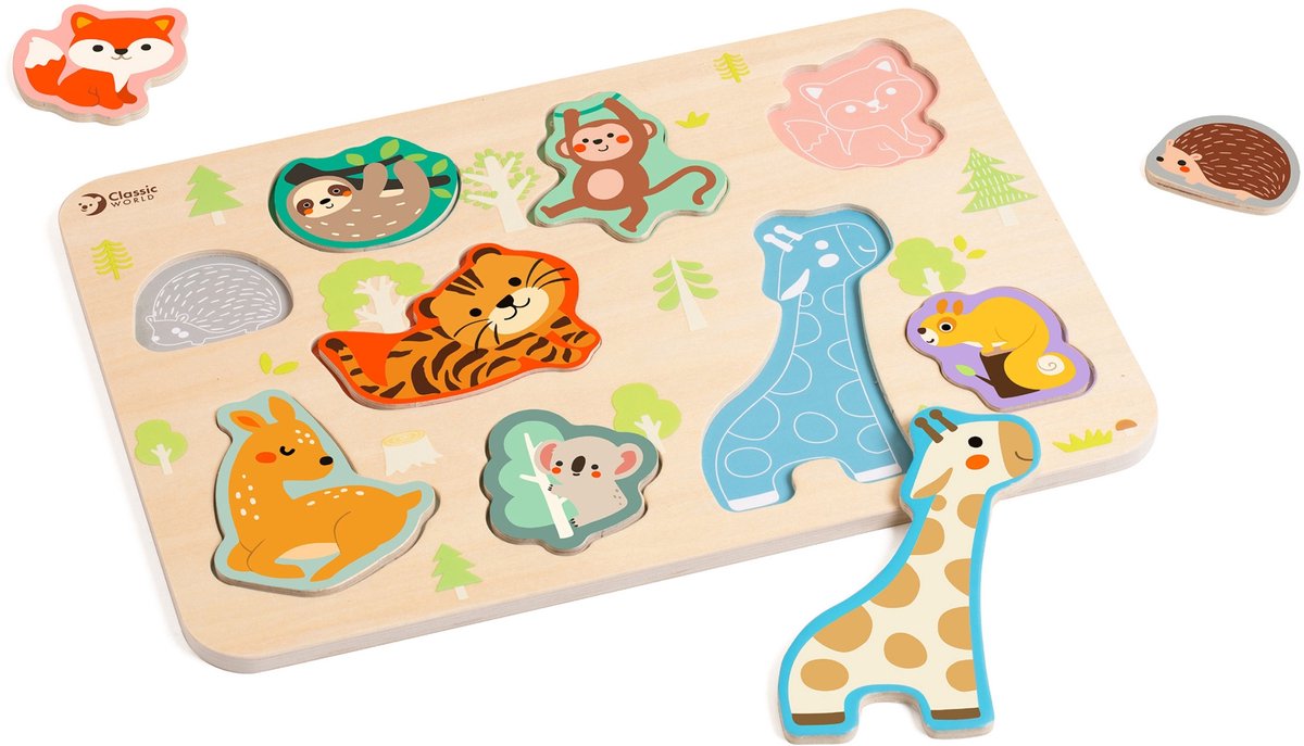 Classic World houten dierenpuzzel educatief speelgoed 10 stukjes.