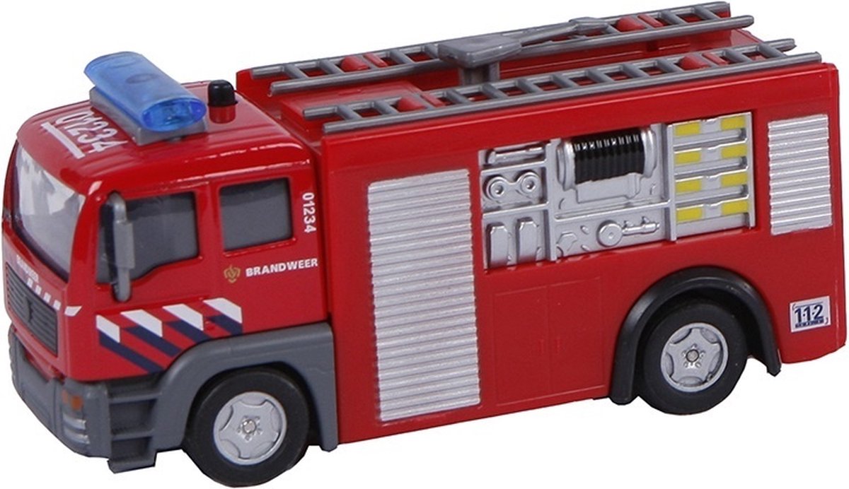 2-Play brandweer tankauto pull-back met licht en geluid 12 cm rood