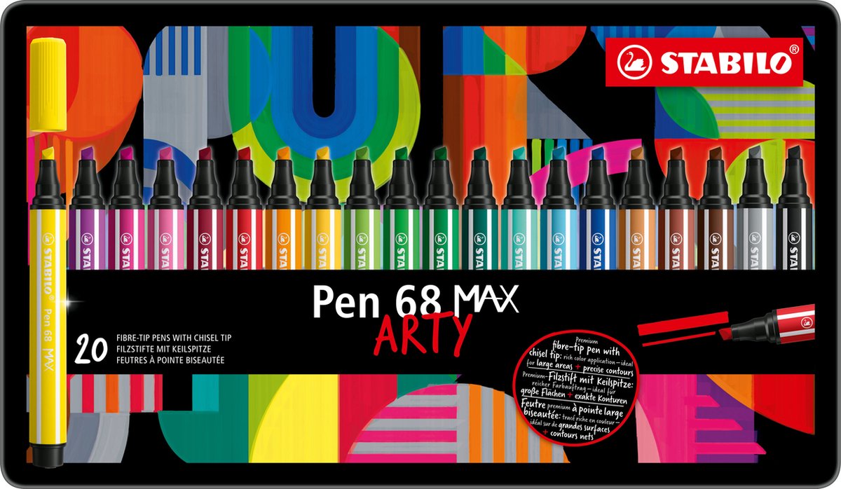 STABILO pen 68 max arty - viltstift met dikke beitelpunt - set 20 stuks
