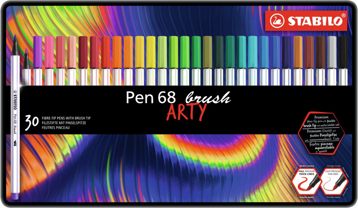 STABILO pen 68 brush - viltstift - arty - metalen set 30 stuks