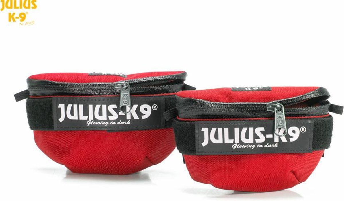 Julius K9 Idc® universele zijtassen rood voor harnas maat baby1 tot maat mini.
