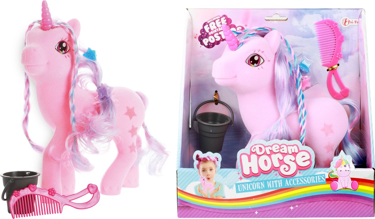 Toi-Toys Eenhoorn speelgoed fluweelzacht met accessoires en borstelplezier.
