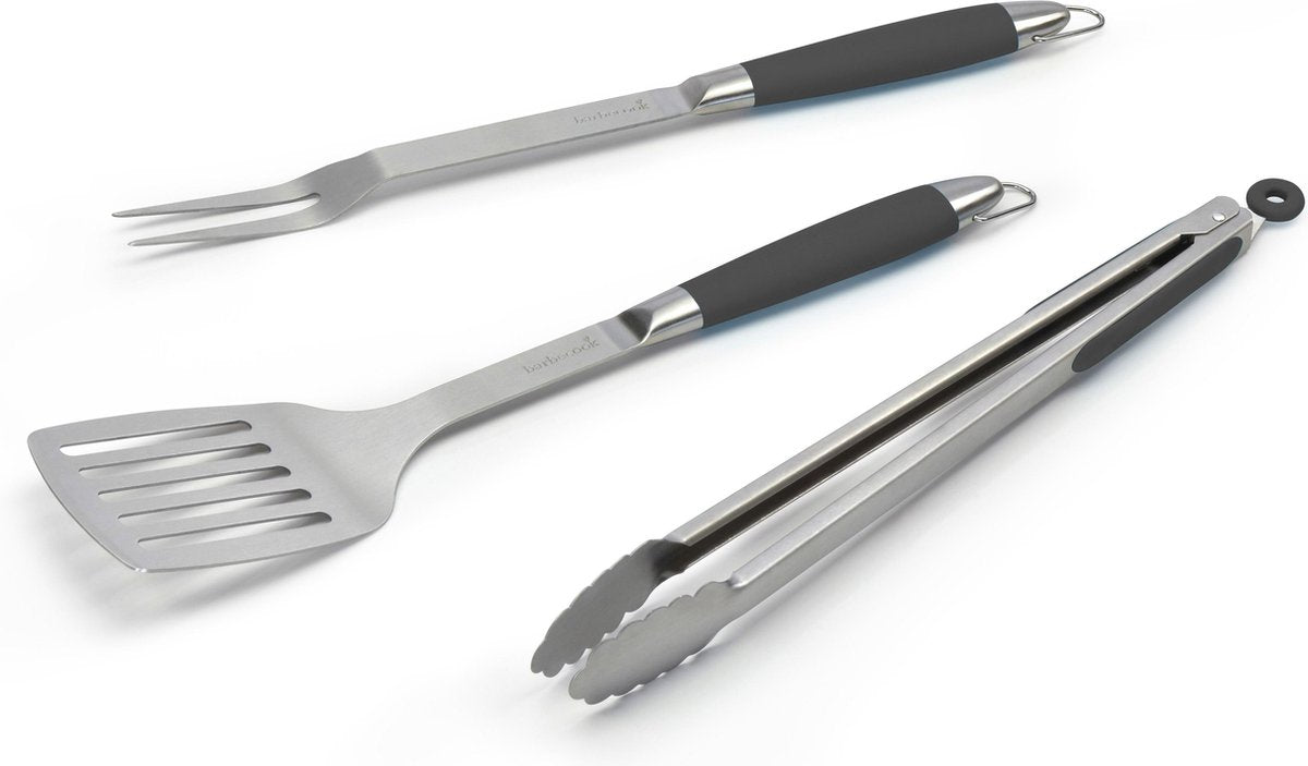 Barbecook gereeschapset - bbq accesoires - vork, spatel tang - staal - zwart