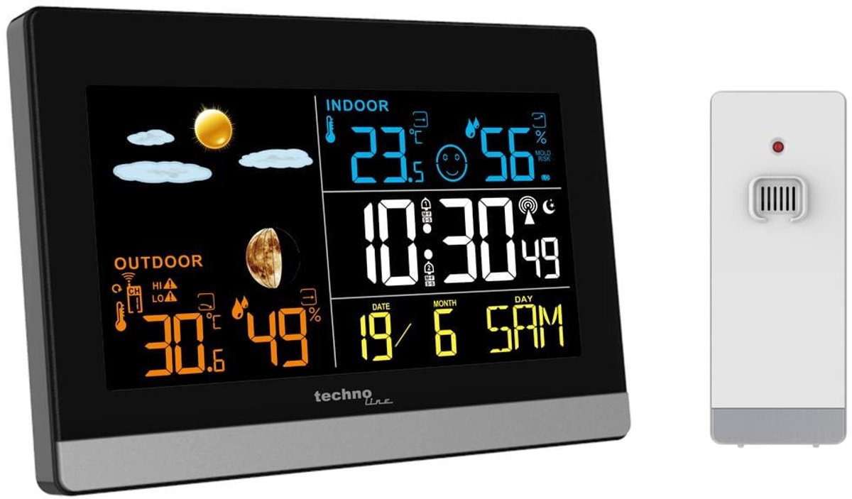 NeXtime Weerstation technoline ws 6455 144x96x38mm zwart zilver lcd display