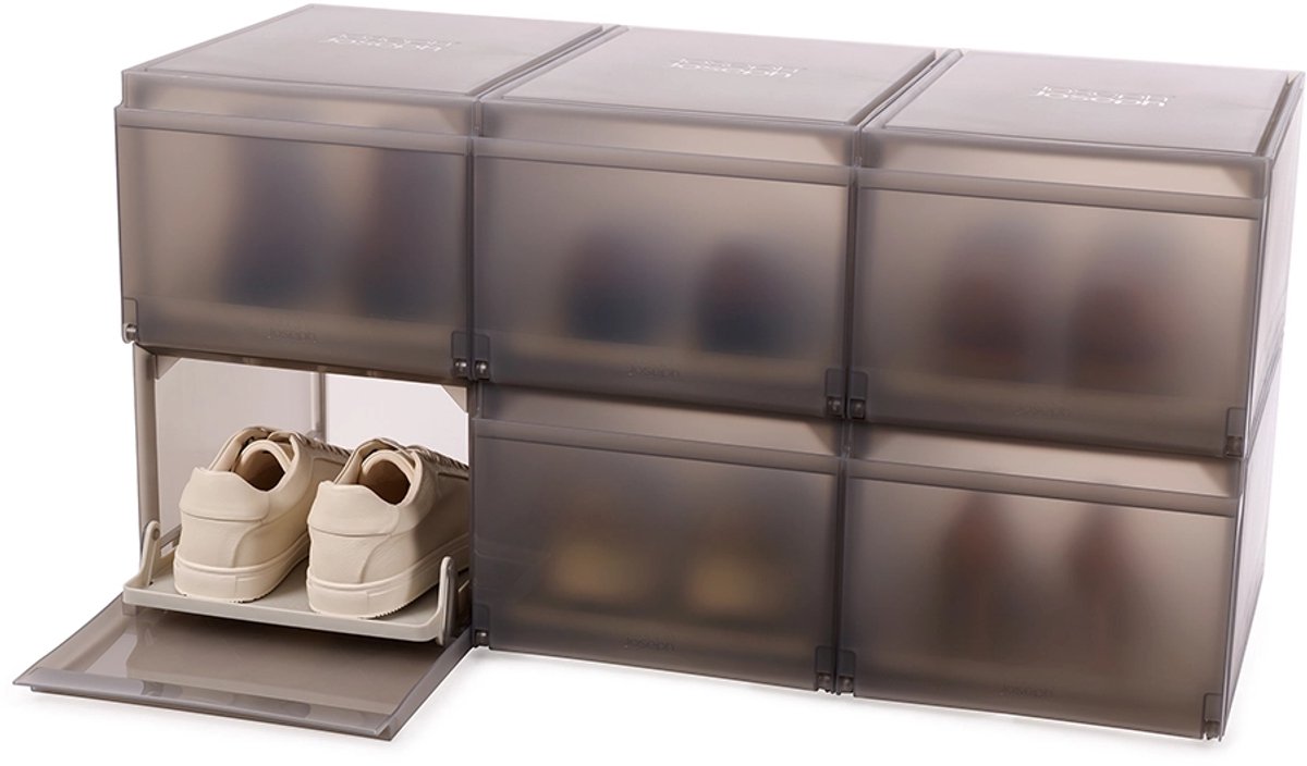 Joseph Joseph uitschuifbare schoenenboxen stapelbaar grijs - 6 stuks