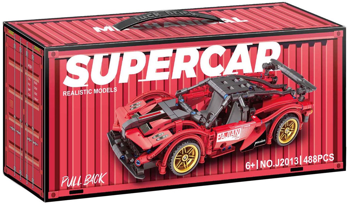 Lobbes Speelgoed BV Lobbes bouwsteentjes sportauto pull back - 488 stuks speelgoed.