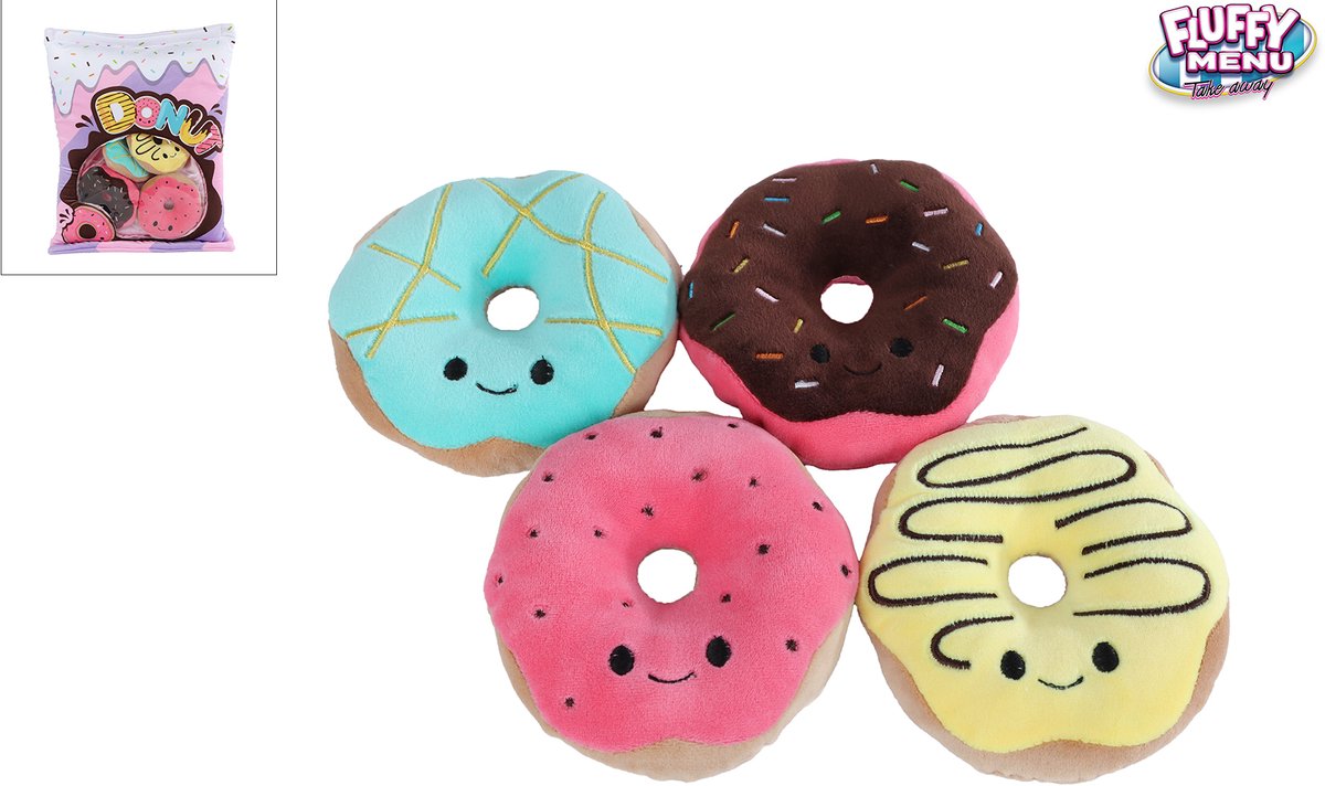 VAN MANEN pluche speelgoed fluffy menu met 4 donuts - 40cm knuffel.