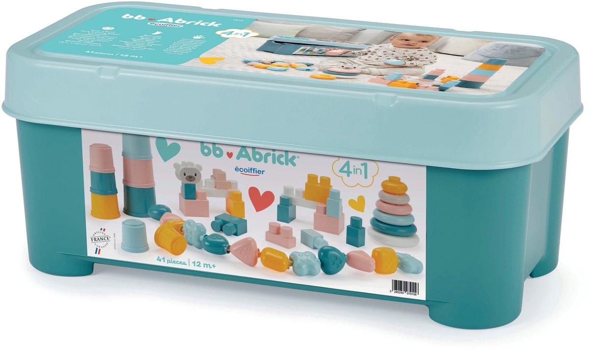 Abrick Ecoiffier bb babyspeelgoed 4in1 speelset in opbergbox - 41dlg.