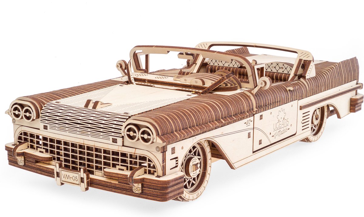 Ugears cabriolet vm-05 - houten 3d-puzzel modelbouw - 735 onderdelen