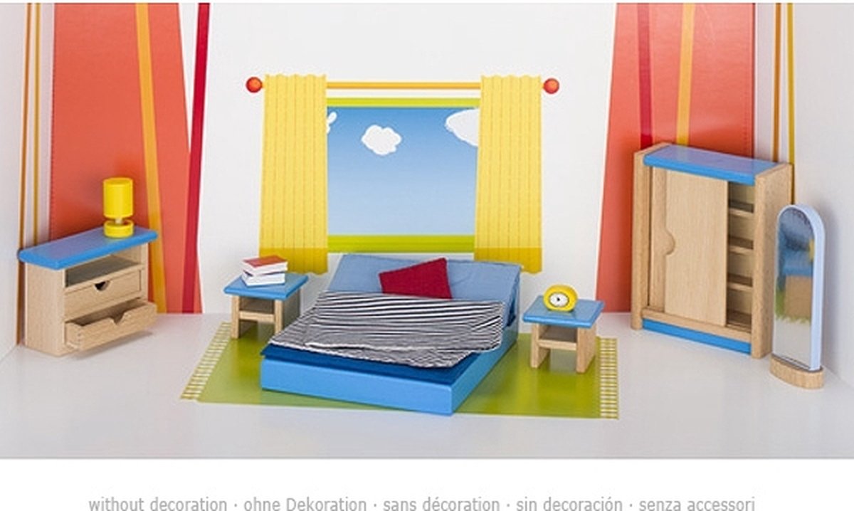Goki Poppenhuismeubeltjes: moderne slaapkamer 14-delig (incl. bedlinnen, excl.