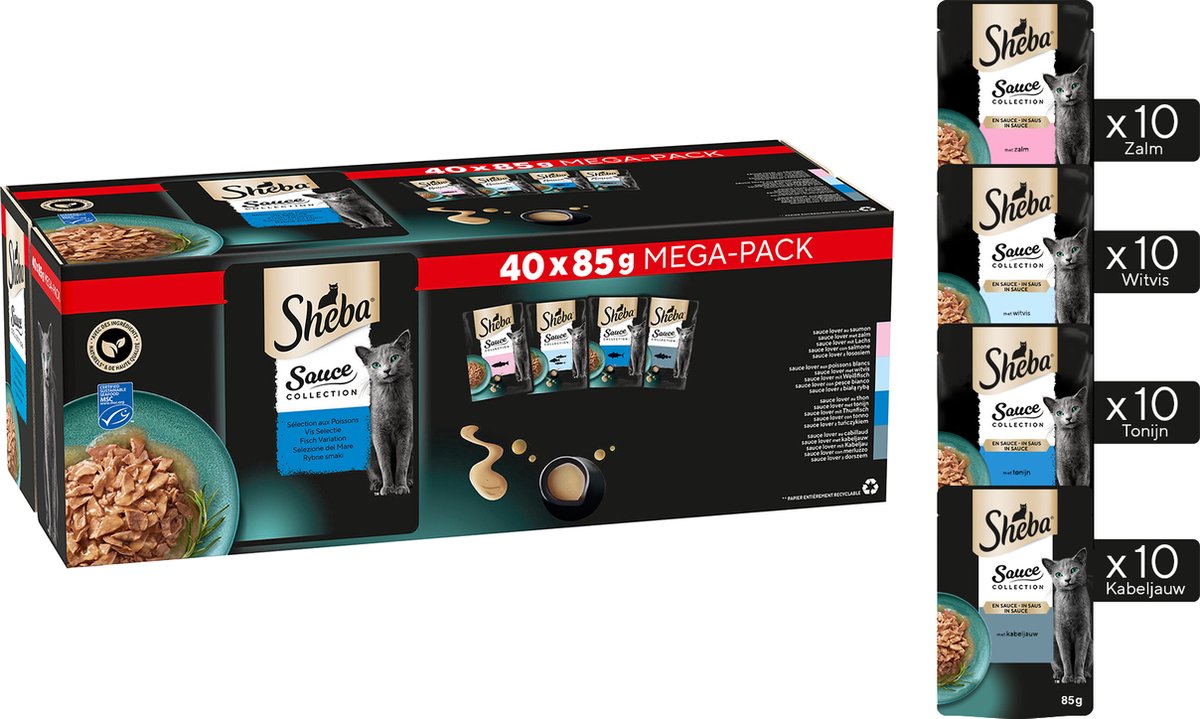Sheba kattenvoer sauce collection - natvoer - vis selectie in saus - 40 x85g mega pack