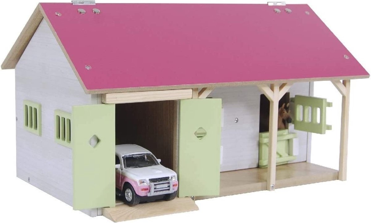 Kids GLOBE paardenstal roze met 2 boxen en berging 1:32