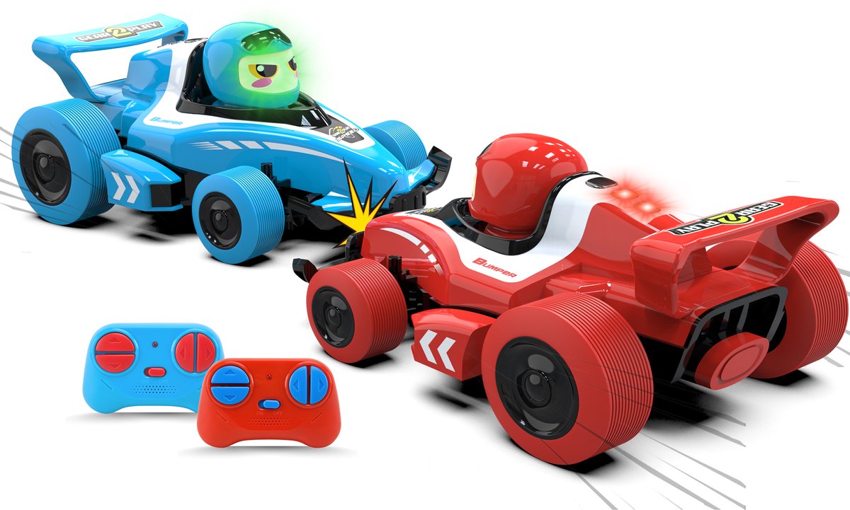Gear2Play rc neon bumper cars pro duoset - rc formule 1 battle cars - ga een botsduel aan!