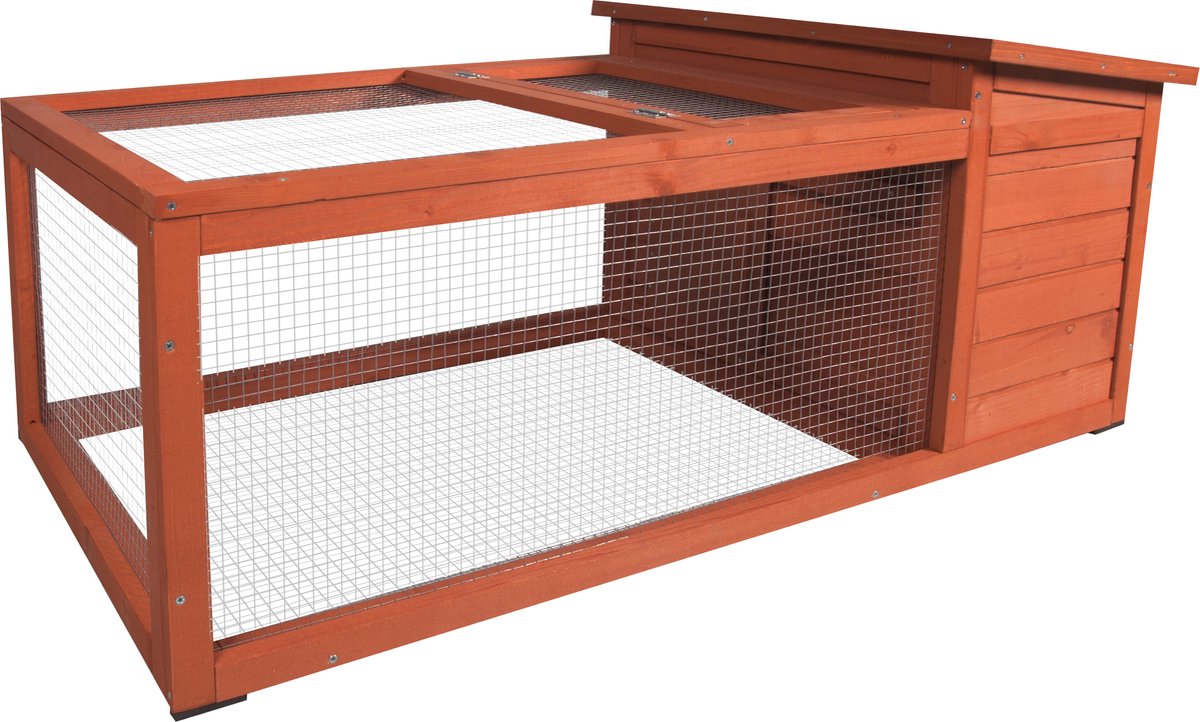 Flamingo Konijnenhok met ren – compact konijnenhok voor buiten met nachthok en uitloop – 120x65x51 cm – konijnenhok atto classic bruin